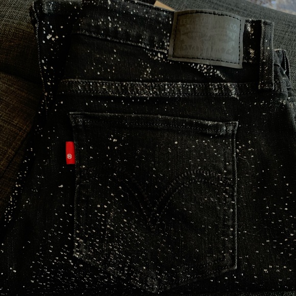 Levi's Black Silver Splatter Paint Jeans 535 SUPER SKINNY sz 30/30 - Picture 8 of 15